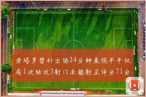 劳塔罗替补出场24分钟表现平平仅有1次助攻3射门未能射正评分71分